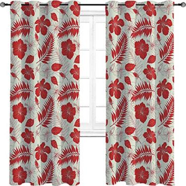 Imagem de Cortinas blackout Havaí para quarto - isolamento térmico, economia de energia e redução de ruído, 2 painéis por grupo são usados na sala de estar ou quarto, L 213 x C 182 cm vermelho