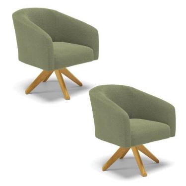 Imagem de Poltrona Decorativa Giratória MA30 kit 2 Stella Bouclê Pistache D03 - 