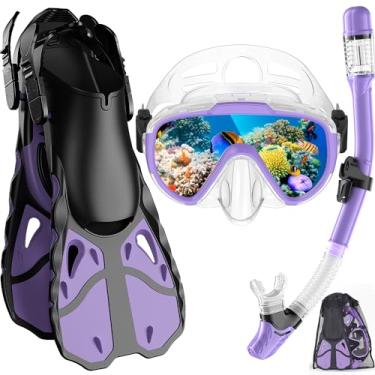 Imagem de Vengreedo Conjunto De Snorkel Com Nadadeiras Para Adultos, Equipamento Mergulho Homens E Mulheres, Snorkel, Máscara, Top Seco, Bolsa Viagem, Mergulho, Natação