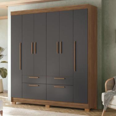 Imagem de Guarda-roupa 6 Portas 4 Gavetas Com Espelho Mdp Guarapuava Jatobá/grafitte