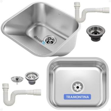 Imagem de Kit Cuba Tramontina Inox Cozinha 40x34x14 Tanque Docol Inox 40x40x23 S
