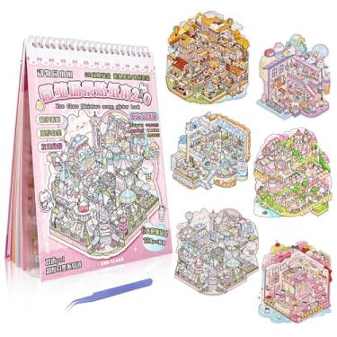 Imagem de Dwpetzo Sticker Therapy 3D Scene – 6 Sets Large Size DIY 3D Sticker Scenes with Tweezer for Adults Kids Relief Stress Pass The Time, Cute Miniature House Room Material Collection Book 02