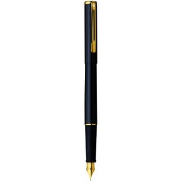 Imagem de Sheaffer Caneta-tinteiro Agio com ponta média, acabamento em laca preta com acabamento em placa de ouro 22K com cartuchos, (SH/455-0)
