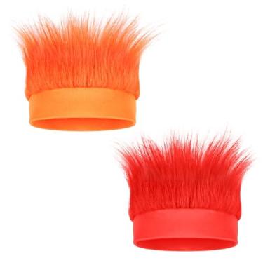 Imagem de Hairy Headband, Funny Hat Fun Party Costume Accessories, Novelty Crazy Troll Hair Wigs for Adults, Teens and Kids, Party Supplies Headwear for Spirit Day, Sports Event and Cosplay(Red&Orange, 2 Pack)