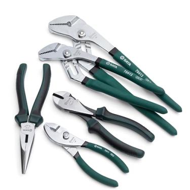 Imagem de SATA Conjunto de alicates de 5 peças com lingueta e sulco (30,5 cm e 25,5 cm), nariz longo (20,5 cm), diagonal (18,5 cm) e alicate de junta deslizante (15,5 cm) - ST70001U
