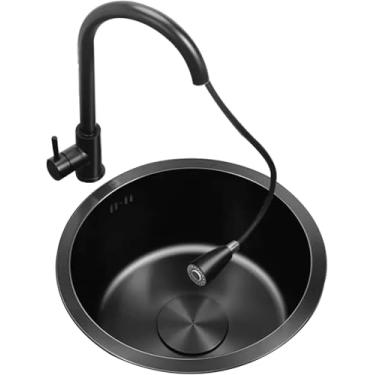 Imagem de Pia Redonda Com Torneira Removível Pia Preta De Cozinha Pia Redonda Pequena Pia Embutida Pia Embutida Pia Embutida Acessórios Completos