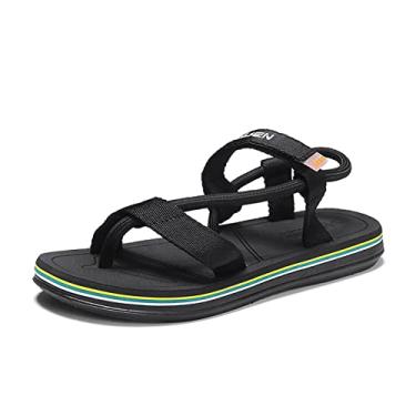 Imagem de Sandália de correção ortopédica masculina, pés casuais de couro, sandálias planas, chinelos, sintomas de joanete de dia e noite ajustáveis, para separador de dedo do pé de talas de joanete(Black,44 EU