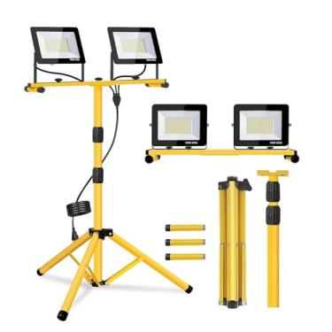Imagem de Luzes de trabalho com suporte, luz de trabalho LED de cabeça ajustável 2/3, com suporte de tripé ajustável e dobrável, lâmpada à prova d'água,50W*2