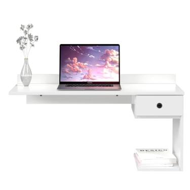 Imagem de Escrivaninha Mesa De Computador Notebook Suspensa Parede Com Gaveta mdf (Branco)