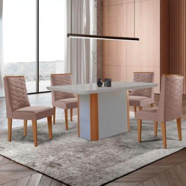 Imagem de Mesa De Jantar Isadora 120cm Tampo Mdf Com Vidro Linho Capuccino Tork 