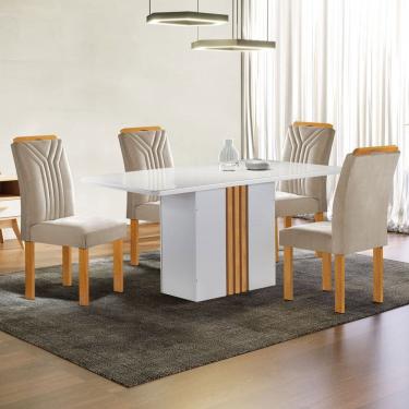 Imagem de Mesa de Jantar 4 Lugares Celeste com Vidro Off White/Cinamomobege Claro - Cel Móveis