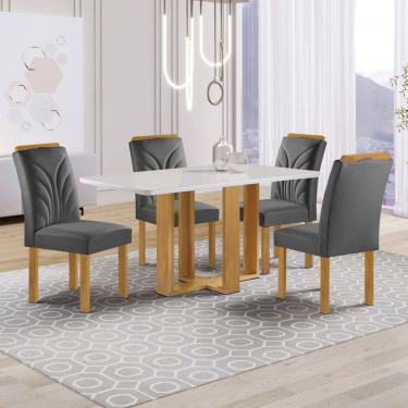 Imagem de Mesa de Jantar 4 Lugares Isadora com Vidro Cinamomo/Off White/Cinza - Cel Móveis