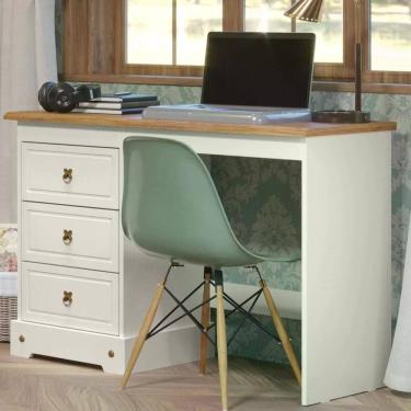 Imagem de Escrivaninha 3 Gavetas com Tampo em Madeira Maciça Smile Creme/Carvalho