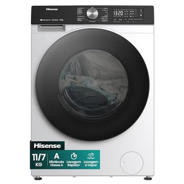 Imagem de Hisense Lava e Seca, 11kg Lavagem/7kg Secagem, Wi-Fi, Steam, 13 Programas, Motor Inverter, Painel Touch, Branca WD3S11-127V
