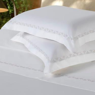 Imagem de Plumasul Jogo de Cama Natu Trama Oliva 100% Algodão Cetim 300 Fios Queen 4 peças Cor Branco Festone Nude