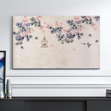 Imagem de HSTANGKY Capa protetora para TV interior para telas de 32 - 80 polegadas capa universal de televisão pintura à prova de pó padrão de ecrã decorativo - flower1 ||80 polegadas