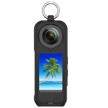 Imagem de AWADUO Compatível com Insta360 X5 Capa de silicone protetora de armazenamento com alça de pescoço à prova de choque corpo inteiro estabilizada acessório para câmera de ação esportiva (preto)