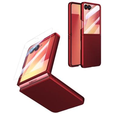 Imagem de Foluu Capa Slim Fit para Samsung Galaxy Z Flip 7, com protetor de tela frontal integrado, capa protetora de PC ultrafina fosca para Samsung Galaxy Z Flip7 5G 2025 (vermelho escuro)