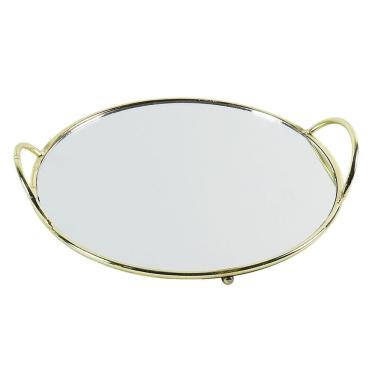 Imagem de Bandeja Redondo De Espelho Com Alça Prata Dourada Ou Rosê Produto Dourado