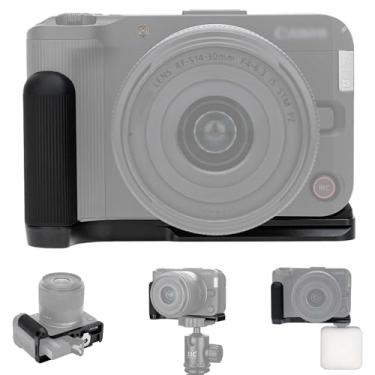 Imagem de Aperto de mão EOS R50V R50 V, alça de metal em forma de L para câmera Canon EOS R50V com suporte embutido para sapata fria e placa de liberação rápida Arca e abertura do compartimento da bateria