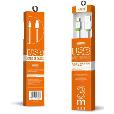Imagem de Cabo de Dados USB + Micro USB V8 3M Carga Rápida Kaidi