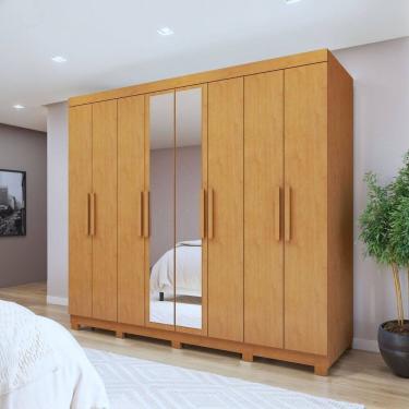 Imagem de Guarda-roupa 8 Portas 4 Gavetas com Espelho e com Pé Andara Soft Amêndoa Clean