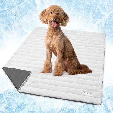 Imagem de PetAmi Tapete de resfriamento para cães, cobertor de resfriamento premium para canil, almofada de dormir fria para gatos em ambientes internos, Q-MAX capa de sofá fria para o verão, cinza/cinza claro,