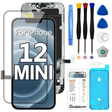 Imagem de Tela de substituição para iPhone 12 Mini, tela LCD de 5,4 polegadas, tela sensível ao toque 3D, montagem de moldura digitalizadora com kit de ferramentas de reparo + protetor de tela + selo à prova