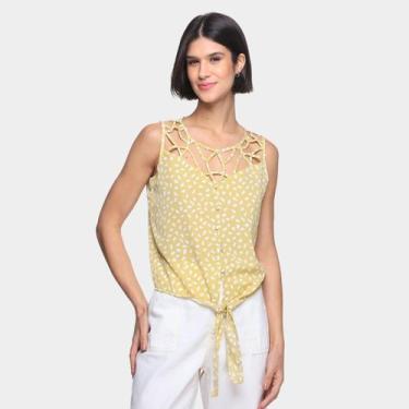 Imagem de Regata Dom Fashion Recorte e Amarração Estampada Feminina, Amarelo, P