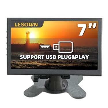 Imagem de LESOWN Monitor portátil de 7 polegadas com unidade USB, reprodução de vídeo 1024 x 600 IPS, HDMI, USB e alto-falante embutido, tela compacta Plug & Play, para Windows, Mac, laptop, Raspberry Pi