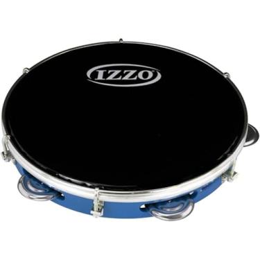 Imagem de Pandeiro Izzo 10" ABS Azul com Pele Preta Corpo Leve e Resistente 6 Afinadores 5 Pares de Platinelas Flandres