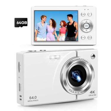 Imagem de Câmera digital, câmera vlogging 4K com foco automático, 64 MP, zoom 16x, cartão de 64 GB incluído, bateria integrada, câmera digital compacta para adolescentes adultos iniciantes, ideal para viagens e