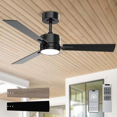 Imagem de AHAWILL Ventilador de teto de 106.7 cm com luz, ventiladores externos com luzes e controle remoto, reversível, 6CCT, regulável, silencioso, ventilador de teto preto para quarto, uso interno/externo