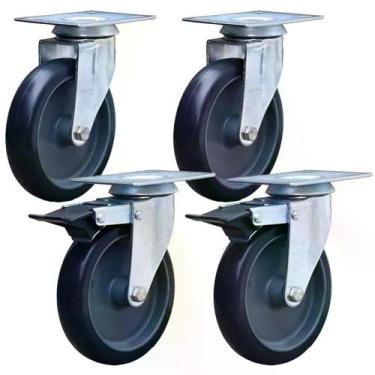 Imagem de Kit 4 Rodízio Linha BP Placa 4" 101mm Anti Risco Móveis 2 Com Freio 2 