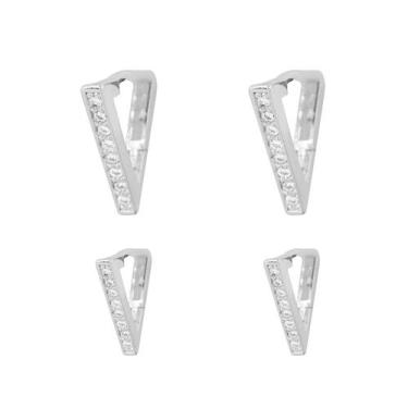Imagem de Kit 2 Brinco Argola Triangulo cravejada banhado a Prata 925 - Papillon