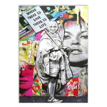 Imagem de Placa Decorativa Grafite Mahatma Gandhi Arte De Rua Banksy Decoração Poster Quarto Sala