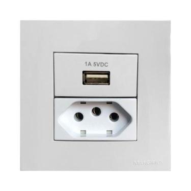 Imagem de Tomada 3 Pinos 10a + Carregador USB 1A Móvel Marmore Drywall Gesso Gra