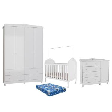 Imagem de Dormitório Infantil Elô Guarda Roupa, Cômoda e Berço com Colchão Baby Physical - Móveis Peroba