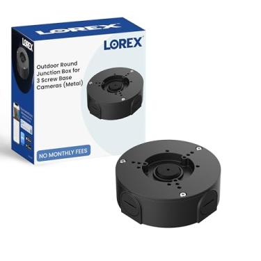 Imagem de Lorex Caixa de junção de câmera de segurança ao ar livre, caixa elétrica à prova d'água para montagem de câmeras de vigilância bullet ou dome, base de 3 parafusos, redonda, preta