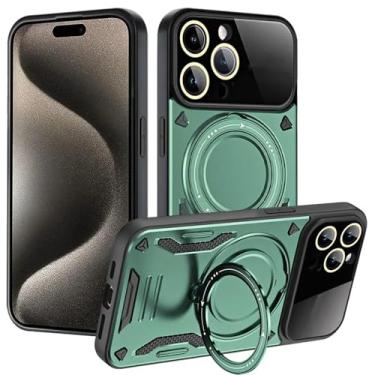 Imagem de Capa protetora de suporte de espelho completo para lente adequada para iPhone16 15 14 13 12 11 Pro Max capa magnética para celular, verde, para iPhone 11 Pro Max