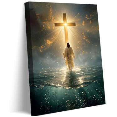 Imagem de Jesus andando sobre a água arte de parede Jesus Cristo decoração de parede imagem cristianismo cruz pôster pintura impressa para sala de estar, quarto, sala de oração, decoração de casa, prepare-se