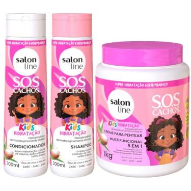 Imagem de Kit Shampoo Condicionador Creme Pentear Cachos Kids Salon Line
