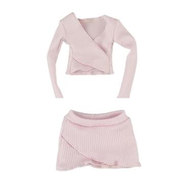 Imagem de Dynwave Top curto feminino em escala 1:6, saia curta, clássico, feito à mão, manga comprida, ajustado, para boneco de ação de 12 polegadas, acessório para, Rosa