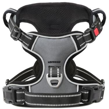 Imagem de Timos Peitoral para cães de tamanho grande, sem puxão, com fecho no pescoço, clipe frontal, peitoral refletivo para cães, anéis de metal ajustáveis, 3 fivelas, alça de controle fácil para cães