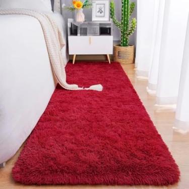 Imagem de Tapete Passadeira 1,00 x 0,60 Antiderrapante Corredor Quarto Sala Felpudo Peludo(Bordô)