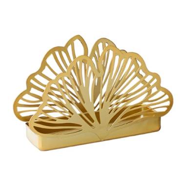 Imagem de Suporte de guardanapo de ferro de folha Ginkgo – Suporte de toalha de papel de metal oco para armazenamento de mesa em ouro e preto (150g) Porta-guardanapos (dourado)