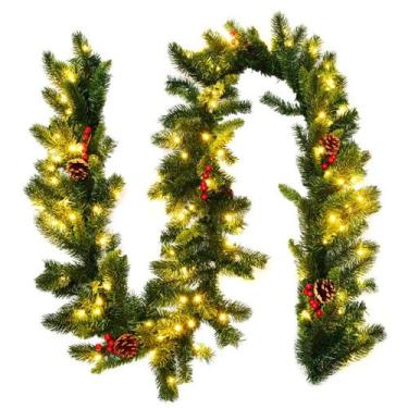 Imagem de Guirlanda de Natal Goplus 9FT pré-iluminada com temporizador de 100 lu