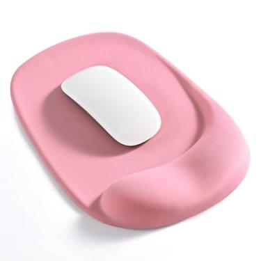 Imagem de EooCoo Mouse pad ergonômico com suporte de pulso de gel, superfície de lycra para controle suave, base de poliuretano antiderrapante, mousepad para escritório, jogos, laptop, acessórios de mesa (rosa)