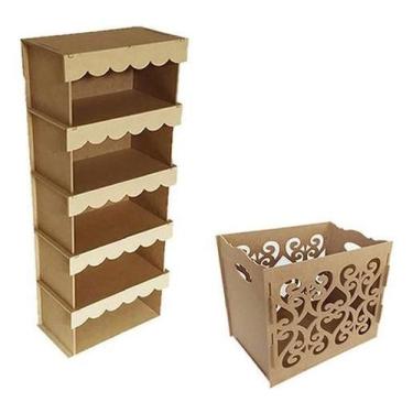 Imagem de Kit Mdf Festa Armário E Caixa Presente Provençal Mdf Cru - Lúdica Arte