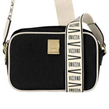 Imagem de Bolsa Feminina Vizzano Tira Transversal Tecido Fashion Zíper, Preto